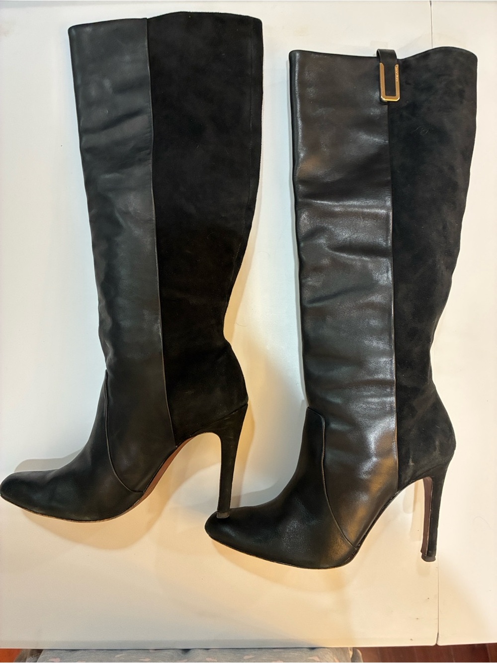 Coach Black Two-Tone Leather & Suede Knee‎ Boots - High Heel
